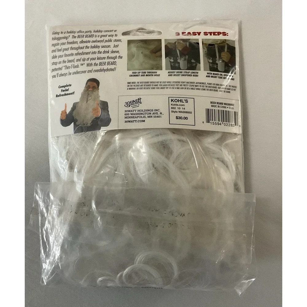 Beer Beard‎ Secret Beverage Dispenser - Holiday Gag Gift Costume Santa - NWT